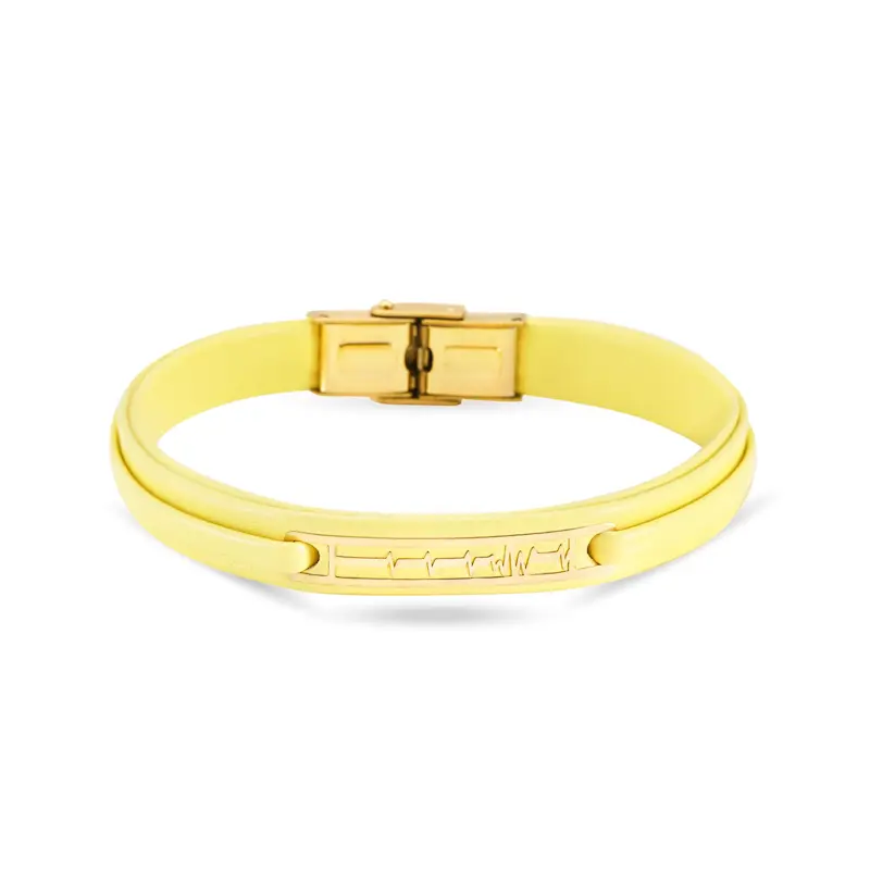 دستبند چرم و طلا طرح ضربان قلب کد MT2288