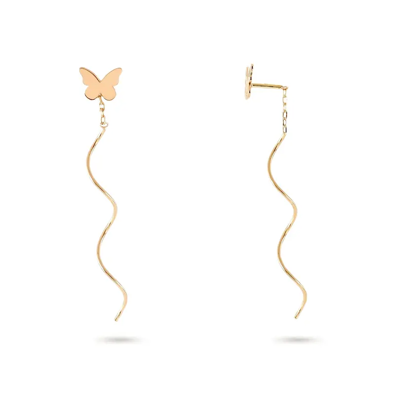 گوشواره طلا زنانه بخیه‌ای طرح پروانه کد MT1706