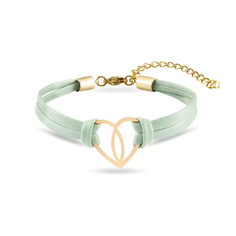 دستبند چرم و طلا زنانه طرح قلب کد MT2330