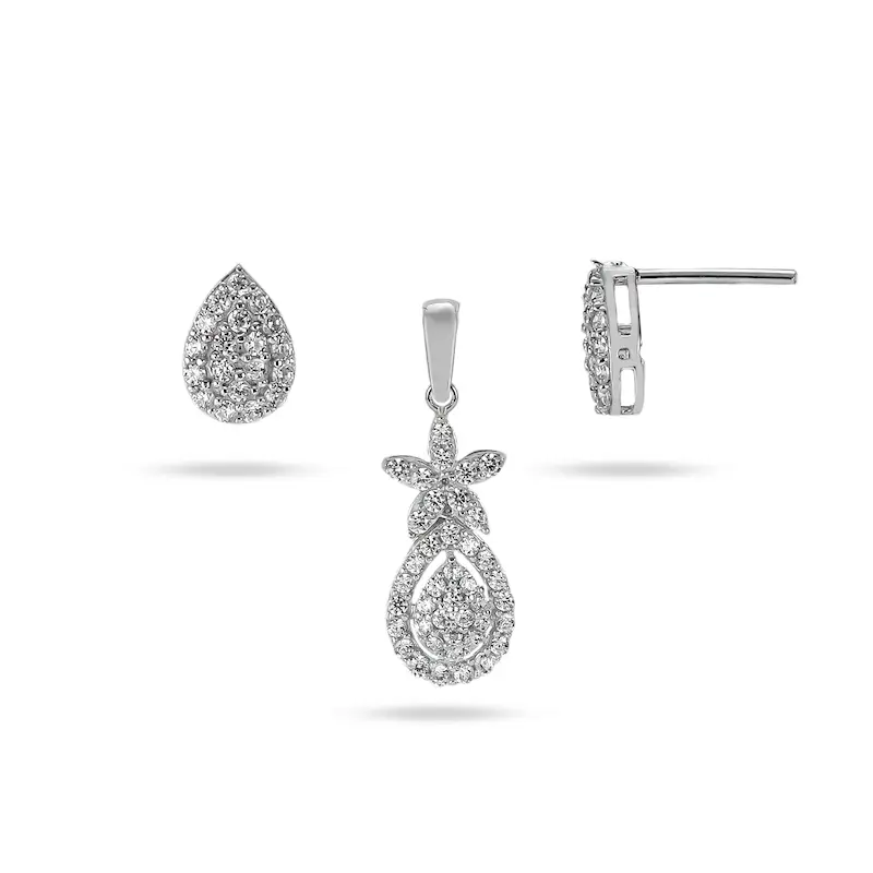 نیم ست طلا زنانه نگین دار طرح اشک کد MT2508