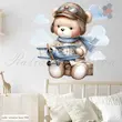 پوستر اتاق کودک طرح خرس تدی خلبان و هواپیما
