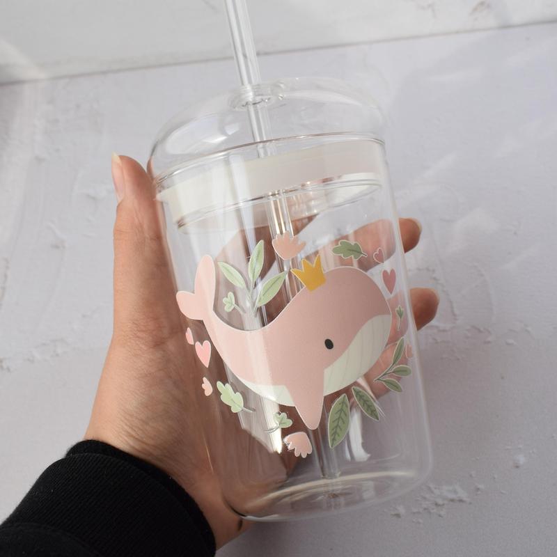 لیوان اسموتی نهنگ صورتی