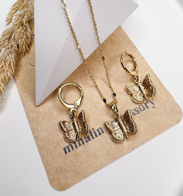 گردنبند و گوشواره پروانه ای 