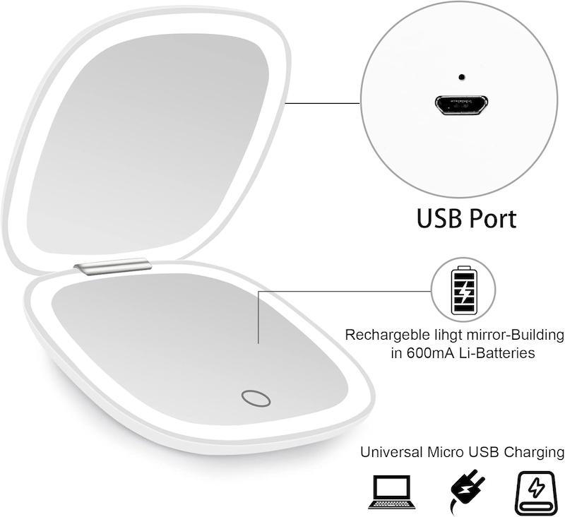 deweisn – آینه LED شارژی مدل Compact Mirror 