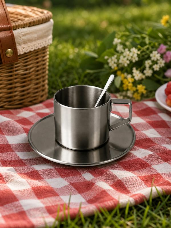 ست فنجان و نعلبکی دوجداره استیل (Stainless Steel)