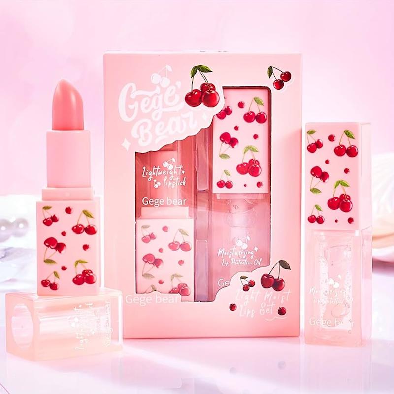ست مراقبت لب چری gege bear بالم لب و لیپ گلاس ترمیمی🍒✨