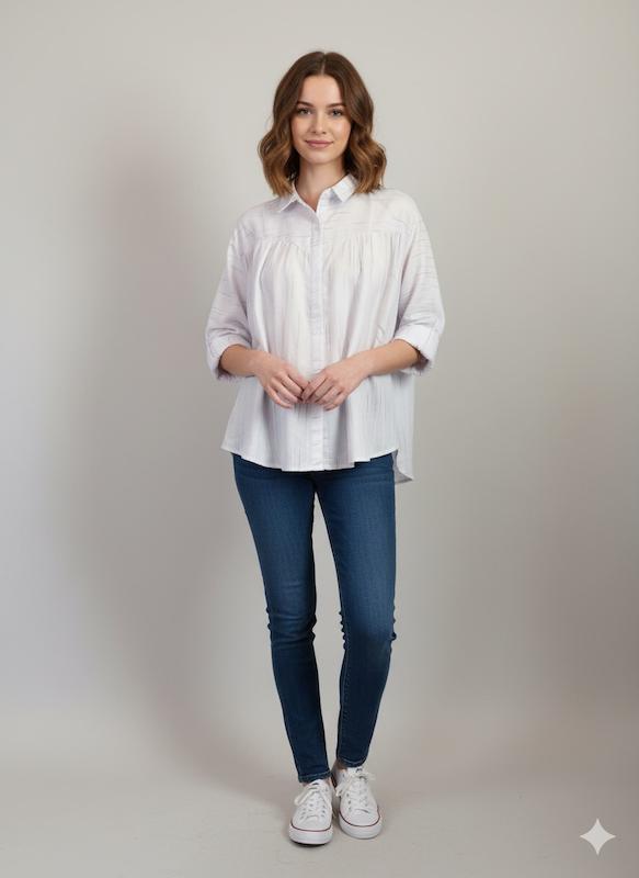 شومیز مانتویی بغل دکمه سفید