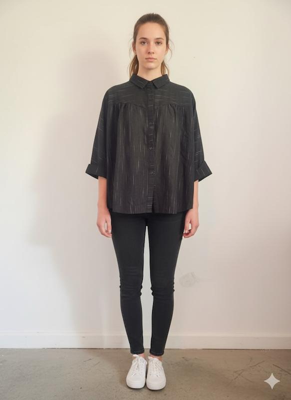 شومیز مانتویی بغل دکمه مشکی 