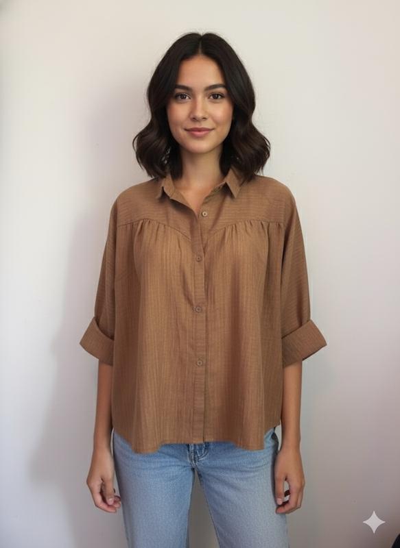 شومیز مانتویی بغل دکمه قهوه ای