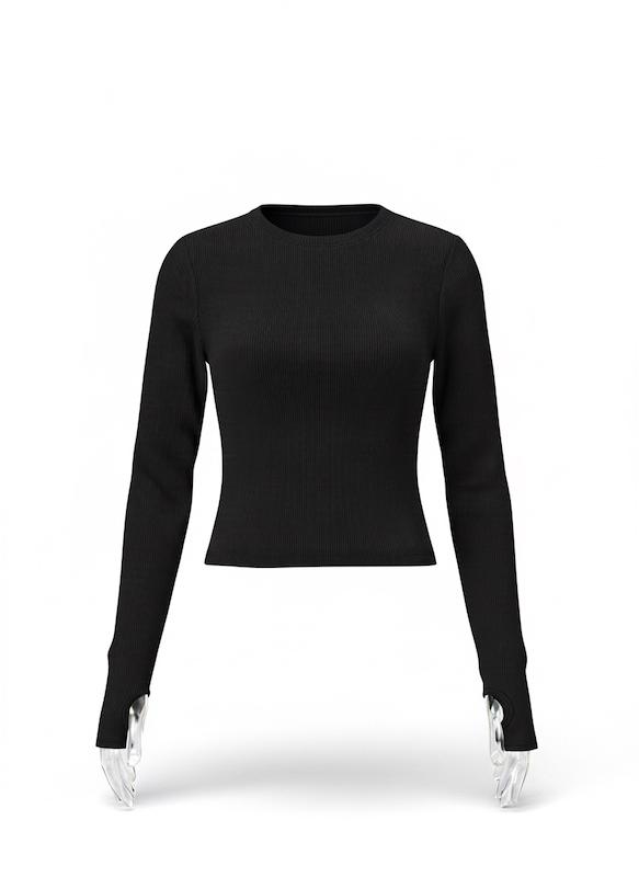 کراپ یقه گرد آستین فینگر دار