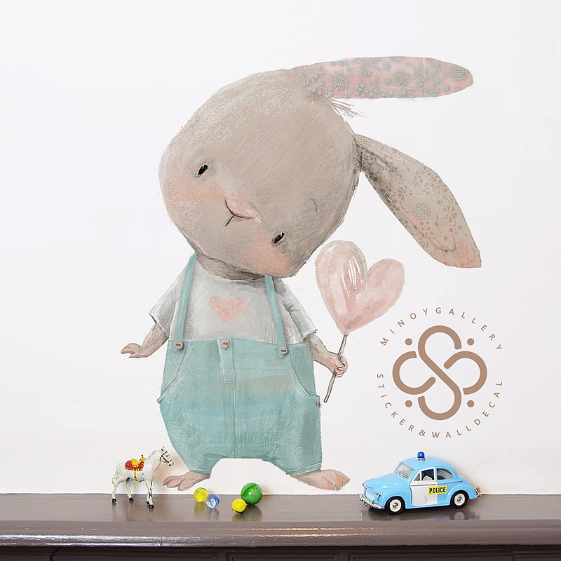 استیکر دیواری مینوی گالری مدل Rabbit little boy