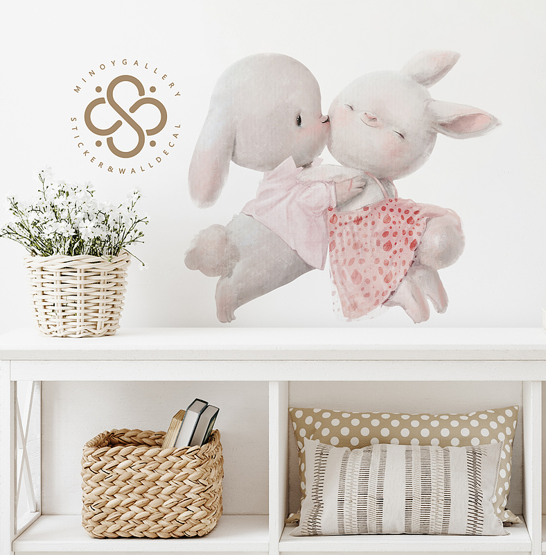 استیکر دیواری مینوی گالری مدل lovely rabbit 2