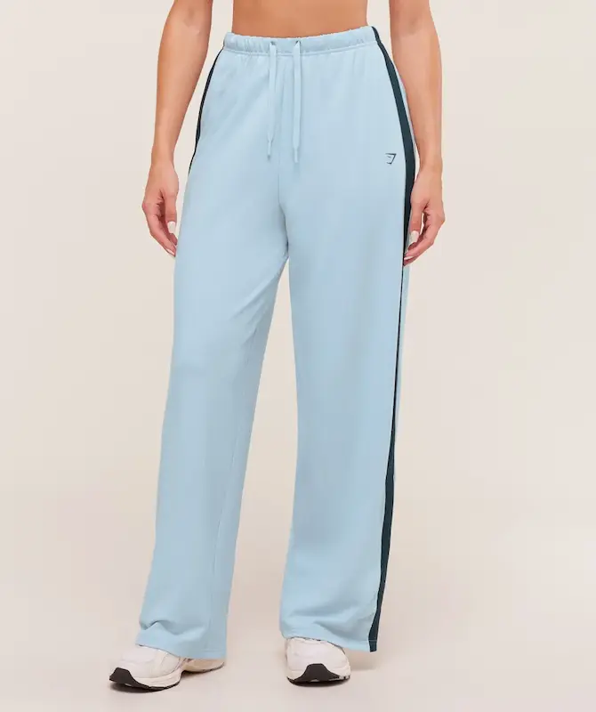 Gymshark Retro Stripe Snap Pants – Smoke Blue / Deep Petrol Blue شلوار ورزشي ابي جيم شارك