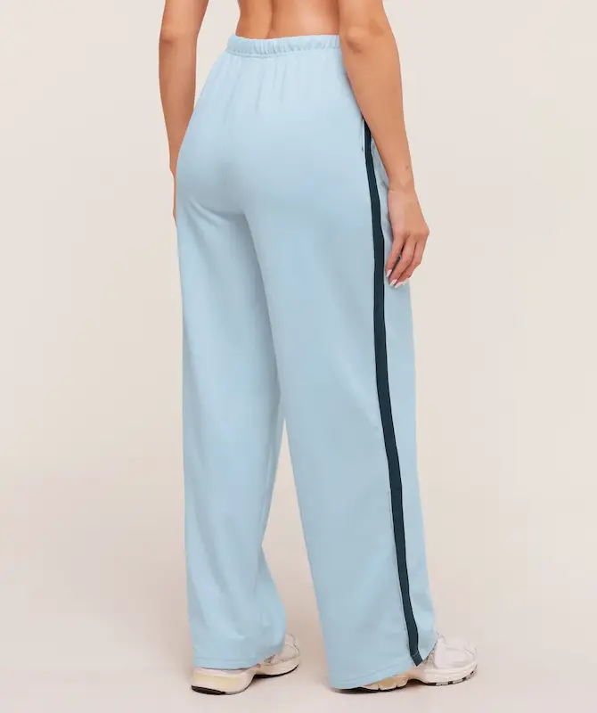 Gymshark Retro Stripe Snap Pants – Smoke Blue / Deep Petrol Blue شلوار ورزشي ابي جيم شارك
