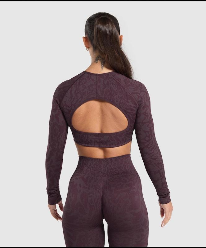 نیم تنه ورزشی زنانه جیم شارک مدل Adapt Animal Long Sleeve Crop Top رنگ Cherry Purple/Reset Pink