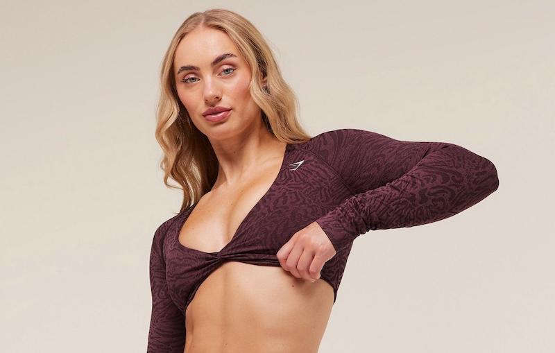 نیم تنه ورزشی زنانه جیم شارک مدل Adapt Animal Long Sleeve Crop Top رنگ Cherry Purple/Reset Pink