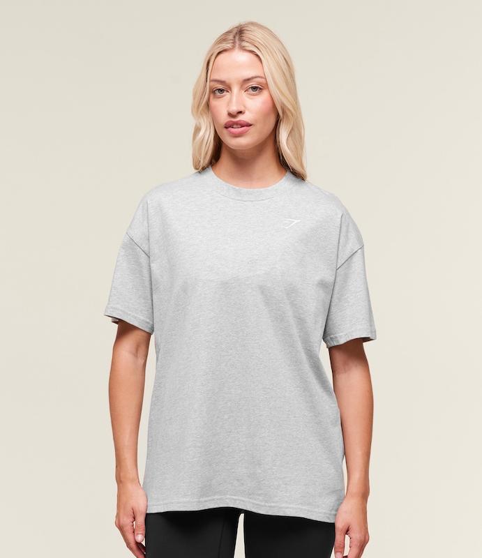 Training Oversized T-Shirt – Light Grey Marl تيشرت خاكستري جيم شارك