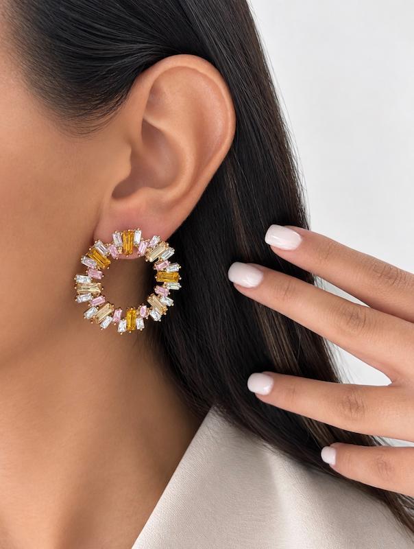 گوشواره حلقه ای کریستالی مولتی کالر