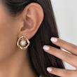 گوشواره لوزی طلایی با آویز مروارید 