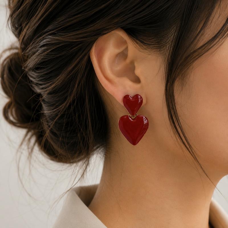 گوشواره دو قلب قرمز