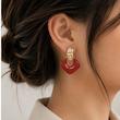 گوشواره لوزی قرمز طلایی مدل 1