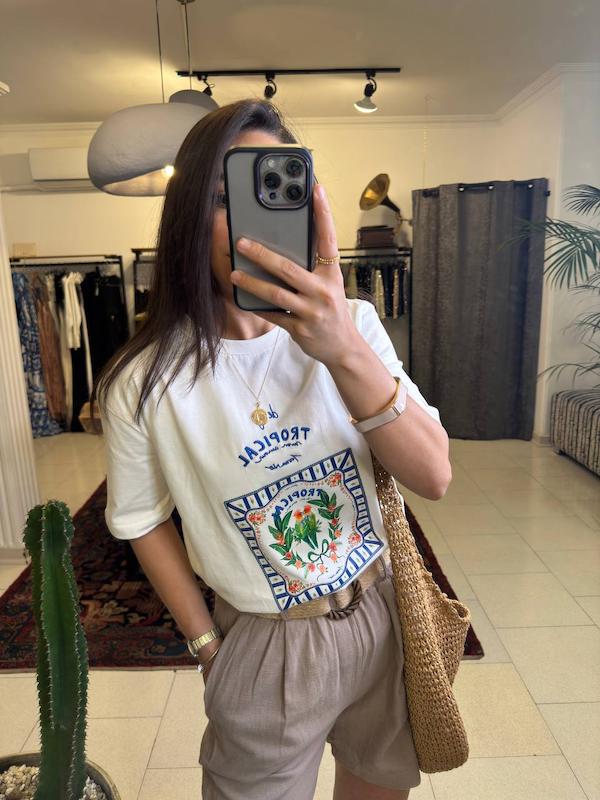 تیشرت های نخی Tropical☀️🥑🍍🤍 رنگبندی :سفید و قهوه ای