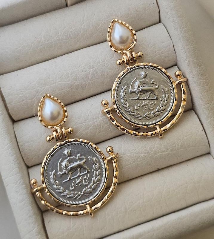 گوشواره سکه شیر و خورشید اشکی 