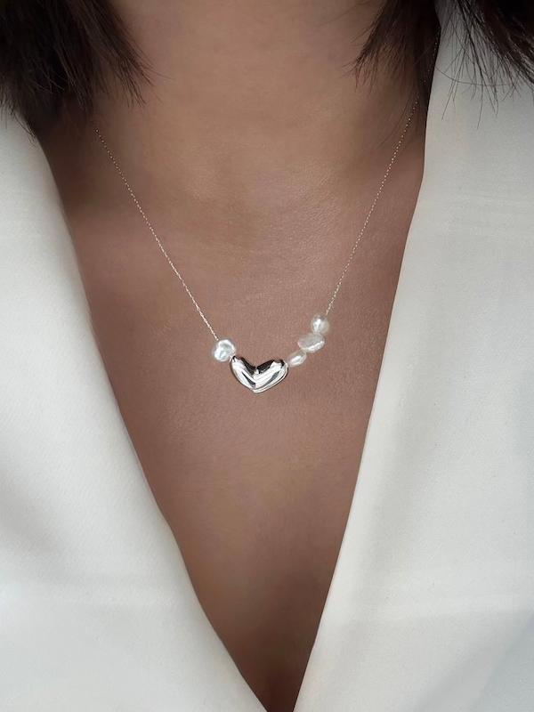 گردنبند قلب و مروارید پرورشی