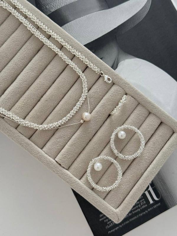 ست خاویاری + گردنبند تک مروارید 