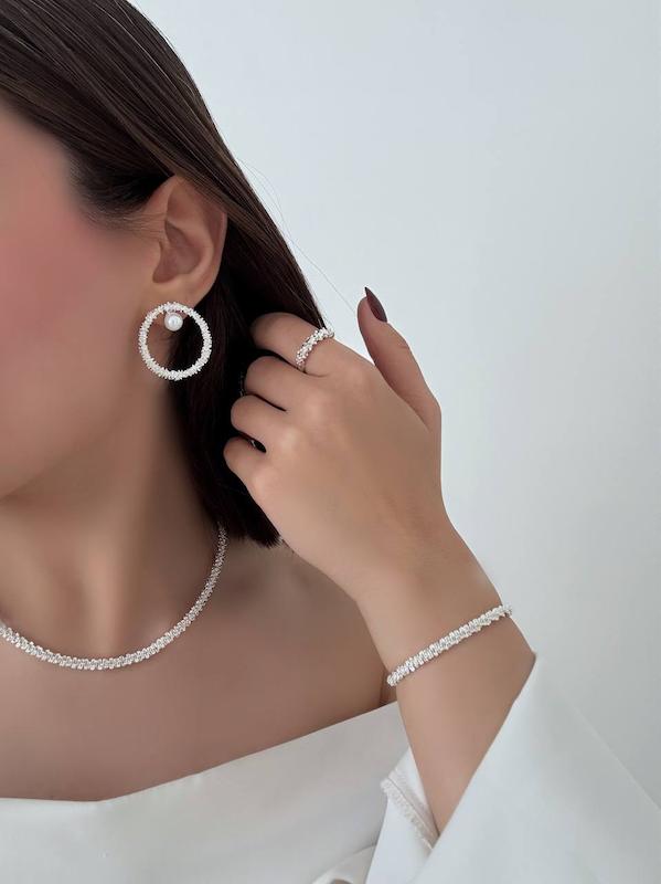 ست خاویاری با گوشواره مروارید دار