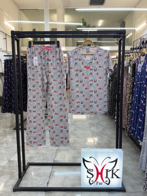 ست بلوز و شلوار پنبه طوسی 