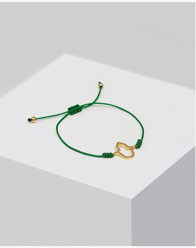 Bracelet - Hamsa Mini Charm Green  دستبند بند نازک سبز