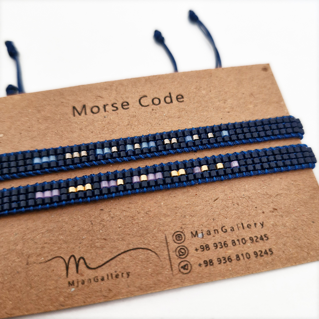 M0114 _ دستبند مورس سرمه ای و ابریشمی 3 رج ( منجوق میوکی ) 