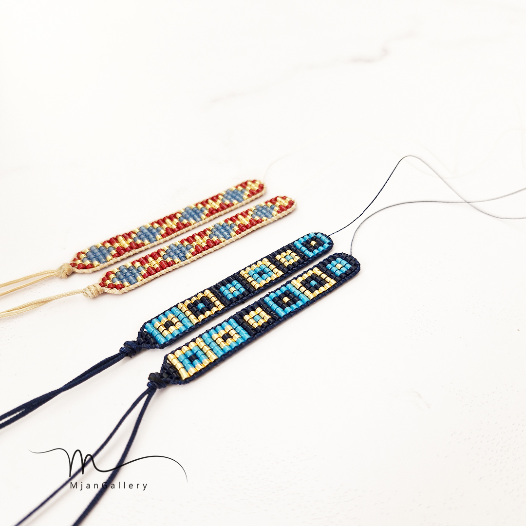 M0124 _ دستبند نیمه آماده، قرمز آبی سرمه ای، 5 رج ( منجوق میوکی ) 