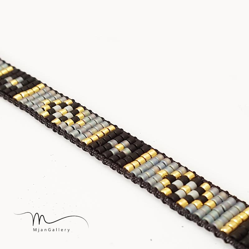 M0158 _ دستبند مشکی و طوسی هفت رنگ ( منجوق میوکی) 5 رج 5رج پنج