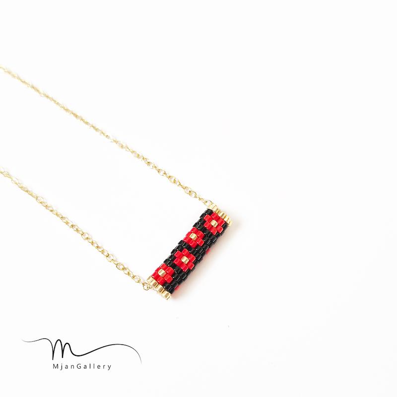 M0166 _ گردنبند استوانه ای قرمز ( منجوق میوکی )