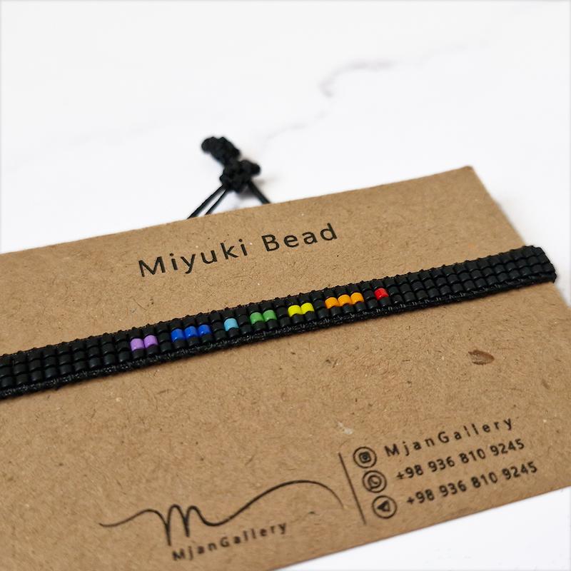 M0184 _ دستبند مشکی رنگین کمان، رنگارنگ ( منجوق میوکی ) 3 رج 3رج سه