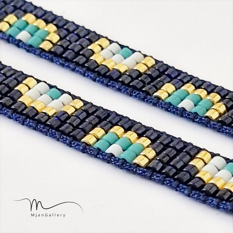 M0215 _ دستبند نیمه آماده، چشم، سرمه ای فیروزه ای ( منجوق میوکی ) 4 رج 4رج چهار
