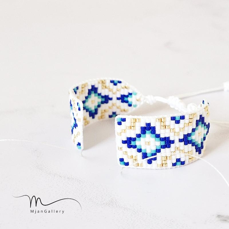 M0245 _ دستبند نیمه آماده، سنتی، سفید کاربنی 2 سانت ( منجوق میوکی ) 13 رج 13رج سیزده