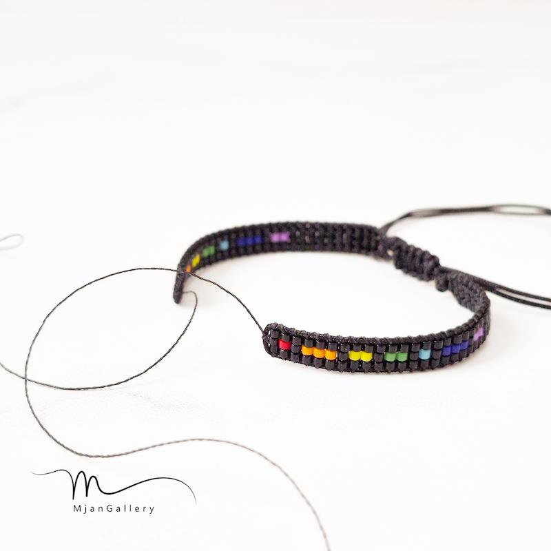 M0249 _ دستبند نیمه آماده باریک رنگی رنگی ( منجوق میوکی ) 3 رج 3رج سه