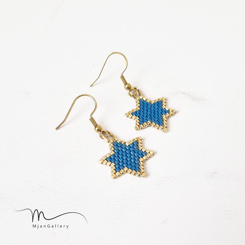 M0258 _ گوشواره ستاره آبی ( منجوق میوکی )