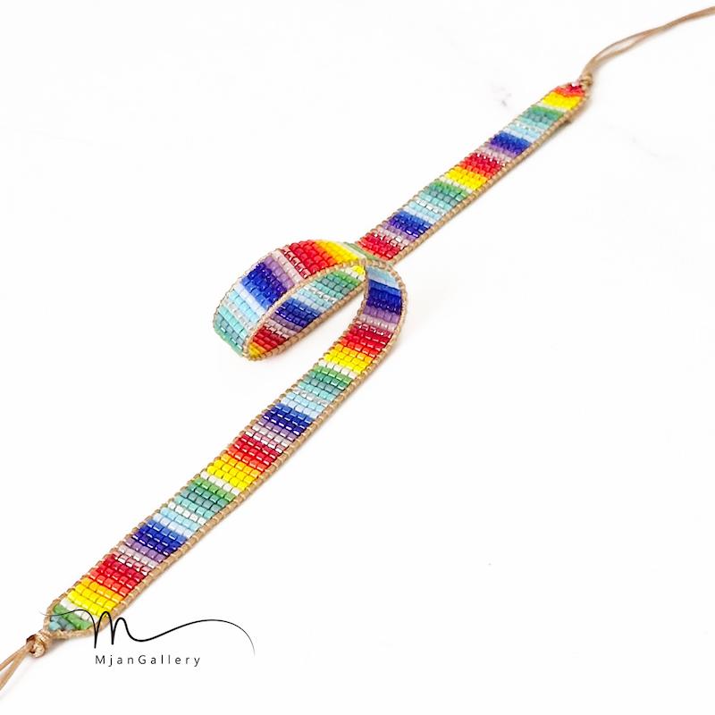 M0277 _ چوکر منجوق، رنگی رنگی ( منجوق میوکی ) 5 رج 5رج پنج