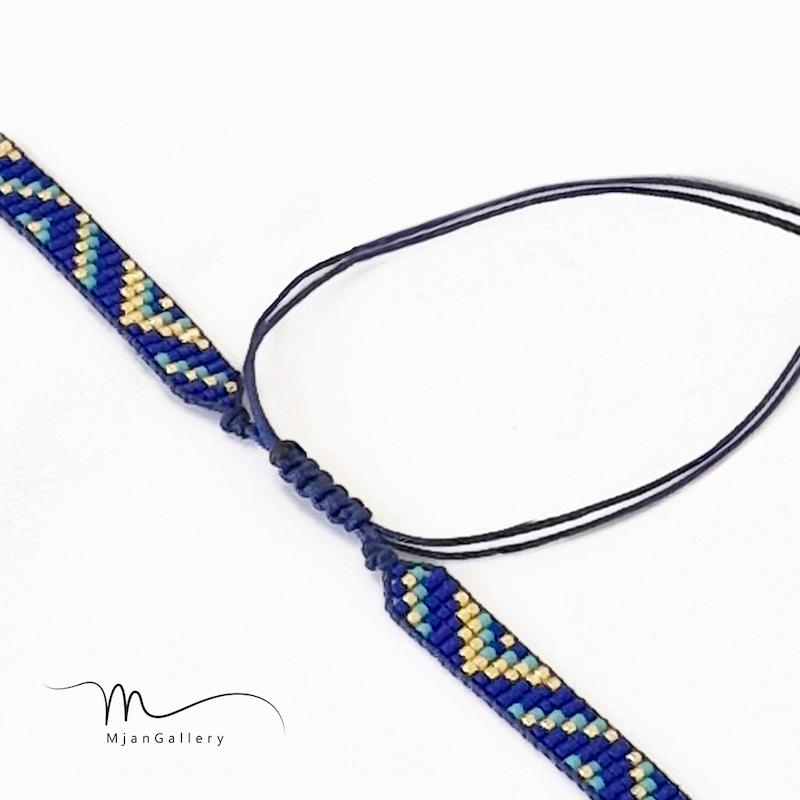 M0253 _ دستبند، چوکر و گوشواره ی آبی کاربنی فیروزه ای ( منجوق میوکی) 5 رج 5رج پنج