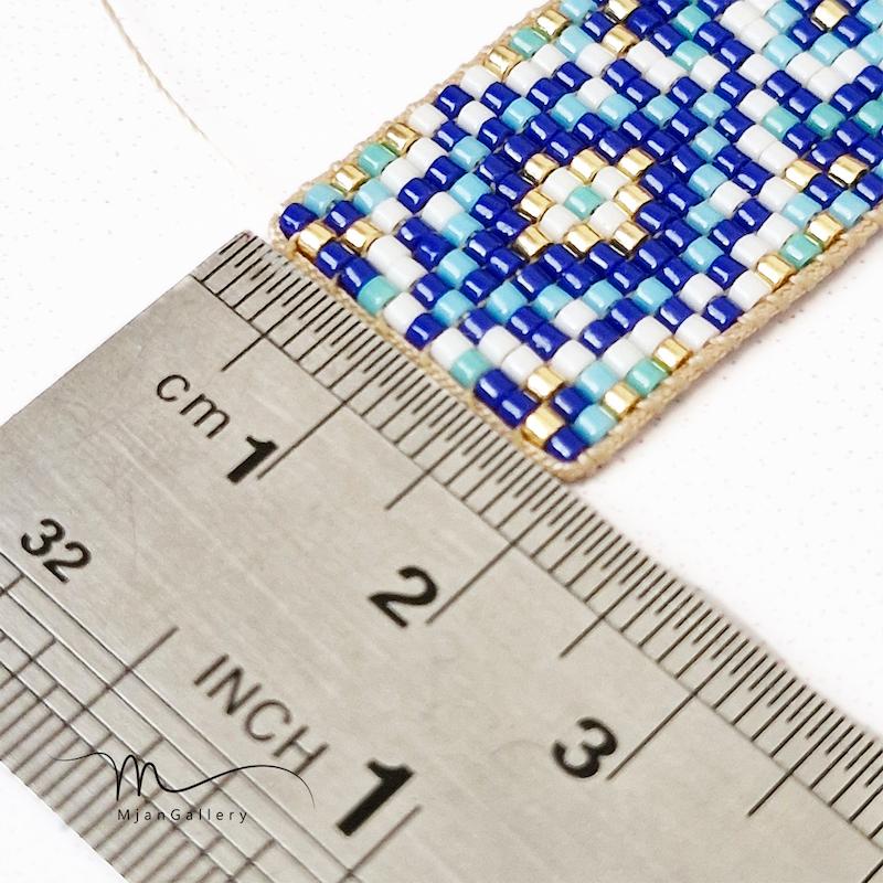 M0288 _ دستبند نیمه آماده، آبی کاربنی طلایی ، 2 سانت ( منجوق میوکی ) 13 رج 13رج سیزده