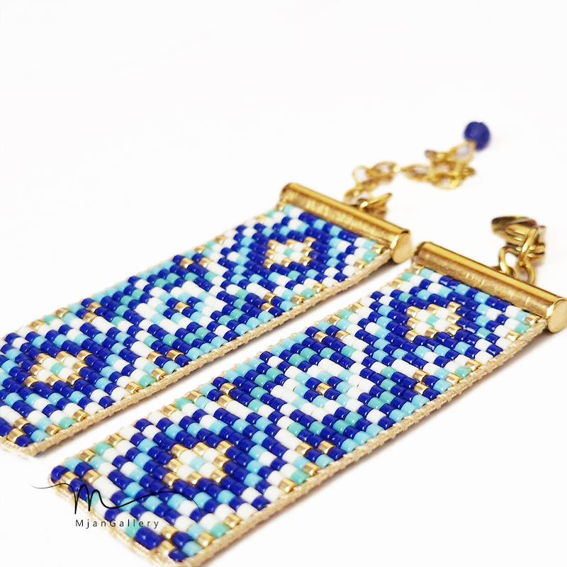 M0288 _ دستبند نیمه آماده، آبی کاربنی طلایی ، 2 سانت ( منجوق میوکی ) 13 رج 13رج سیزده