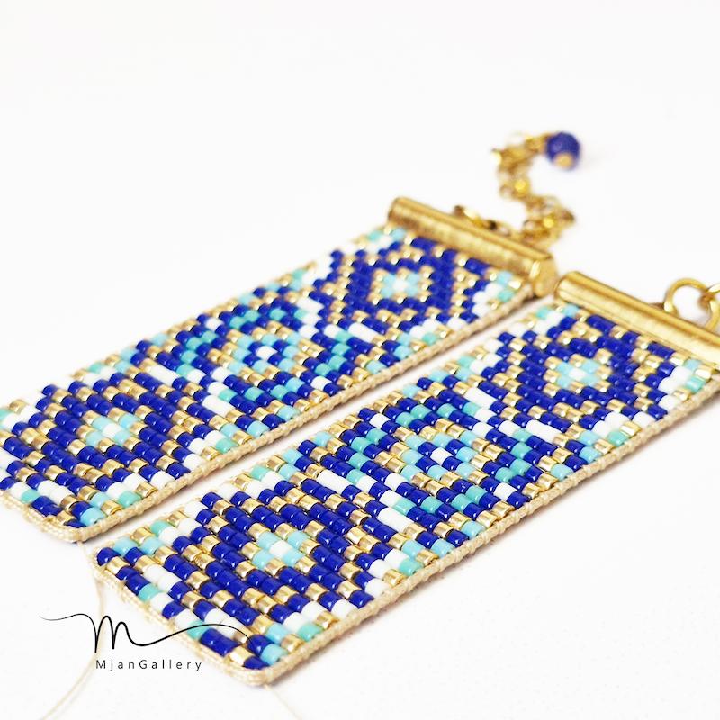 M0288 _ دستبند نیمه آماده، آبی کاربنی طلایی ، 2 سانت ( منجوق میوکی ) 13 رج 13رج سیزده