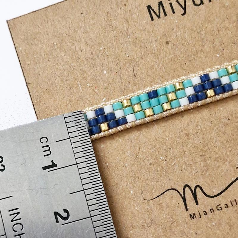 M0295 _ دستبند باریک فیروزه ای و آبی نفتی ( منجوق میوکی ) 3 رج 3رج سه