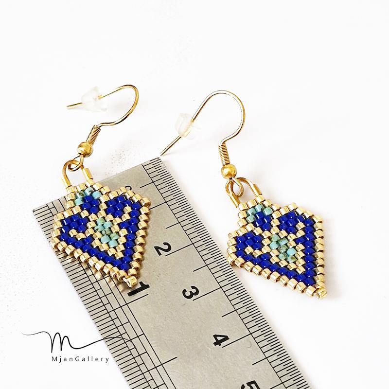 M0272 _ گوشواره کاربنی فیروزه ای پیکاسویی ( منجوق میوکی )