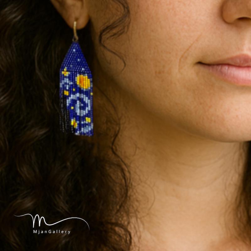 M0287 _ گوشواره آویز شب پرستاره ونگوگ ( منجوق میوکی )