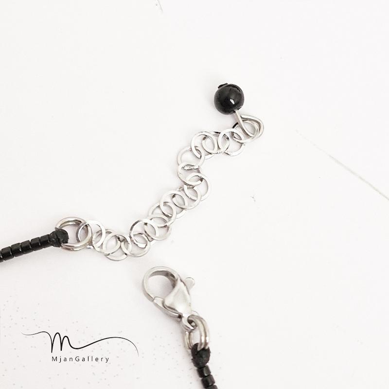 M0307 _ گردنبند، چوکر مورس مشکی، نقره ای و فیروزه پیکاسویی ( منجوق میوکی ) 1 رج 1رج تک رج یک رج
